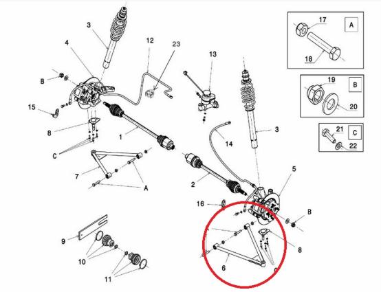 Dreieckslenker vorne links Microcar MGo 3 bis 6, Ligier JS50, JS50L - 2. und 3. Version