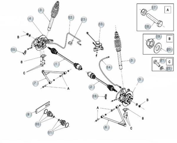 Bremsschlauch vorne rechts Microcar MGo3-6, Due, JS50, JS60