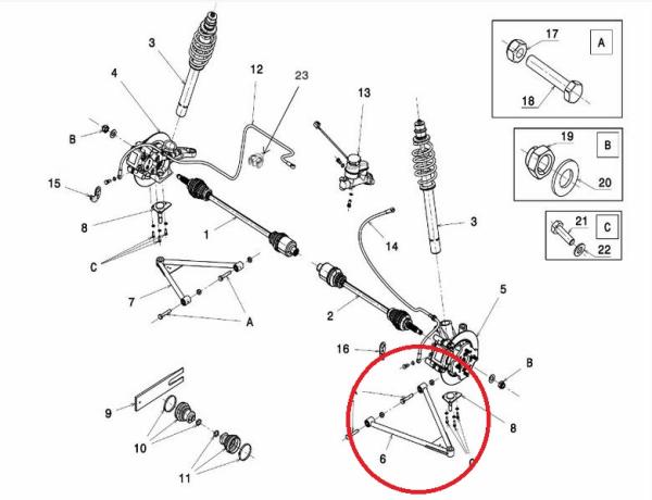 Dreieckslenker vorne links Microcar MGo 3 bis 6, Ligier JS50, JS50L - 2. und 3. Version